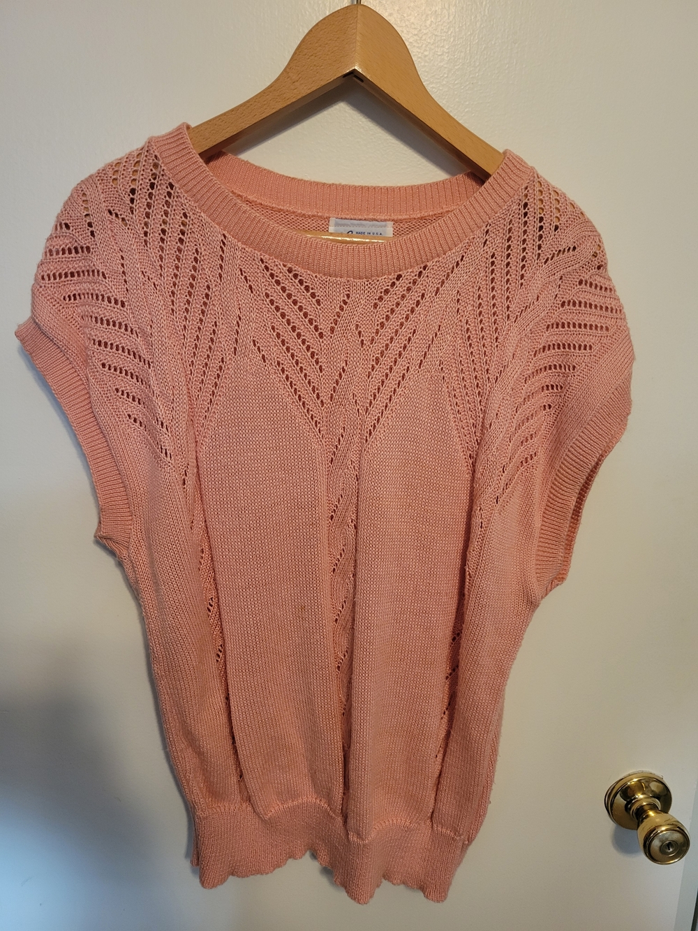 Light Pink Openwork Crewneck Knit Top
